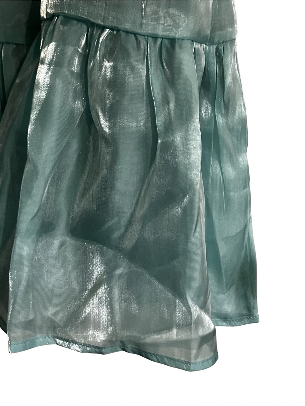 Lulus Thriving Darling Tiered Mini Dress Mermaidcore‎ Sleeveless Shiny Teal L - Picture 3 of 9